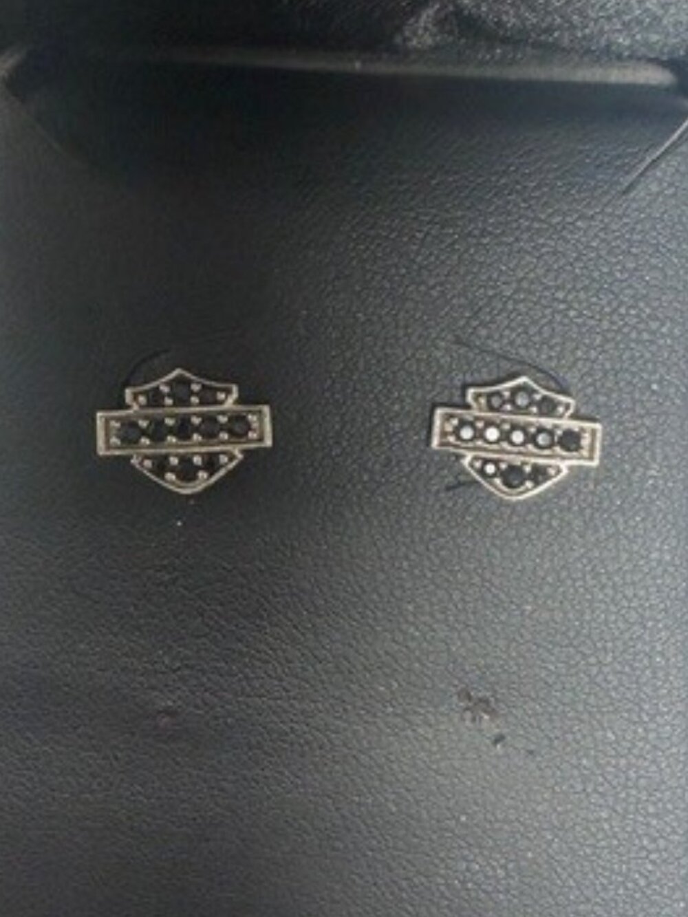 Harley-Davidson Sterling Silver .925 Black Bling Bar & Shield Stud Earrings